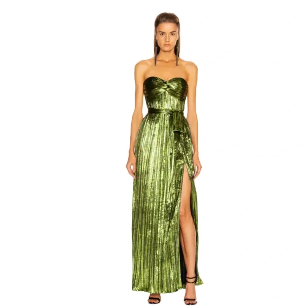 jonathan simkhai green dress Burke Draped Satin Midi Dress